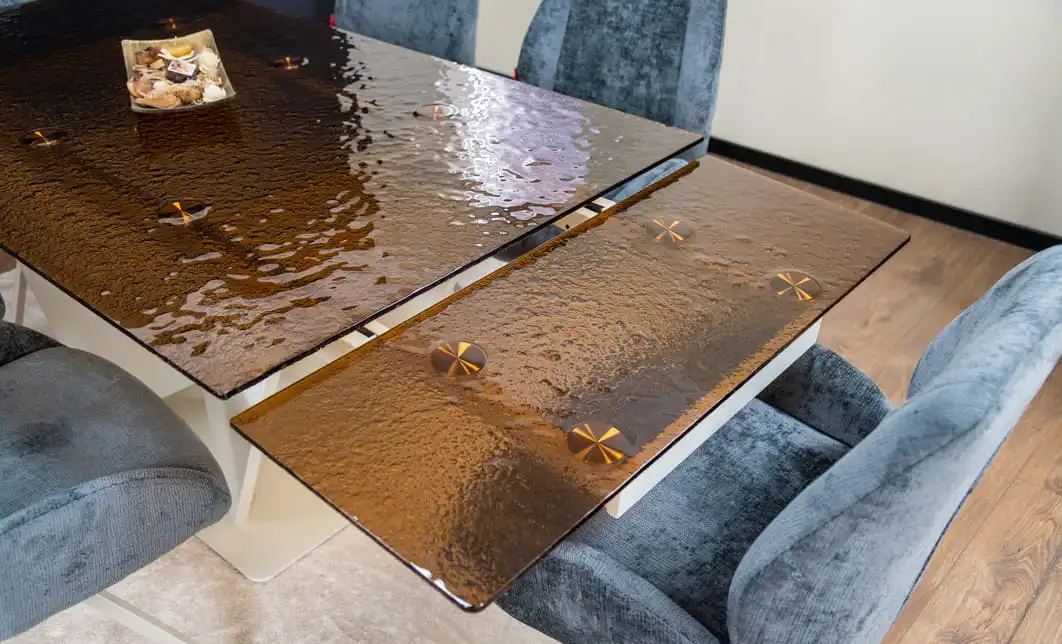 Set Masă Living Extensibilă CT242 Blat Sticlă Securizată cu 6 Scaune Tapițate DCM0104CS Gri 10