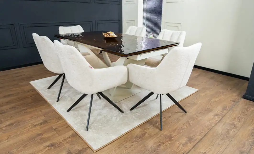 Set Masă Living Extensibilă CT242 Blat Sticlă Securizată cu 6 Scaune DCM0112AS Bej 5
