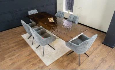 Set Masă Living Extensibilă CT242 Blat Sticlă Securizată cu 6 Scaune DCM0112AS Gri