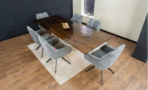 Set Masă Living Extensibilă CT242 Blat Sticlă Securizată cu 6 Scaune DCM0112AS Gri