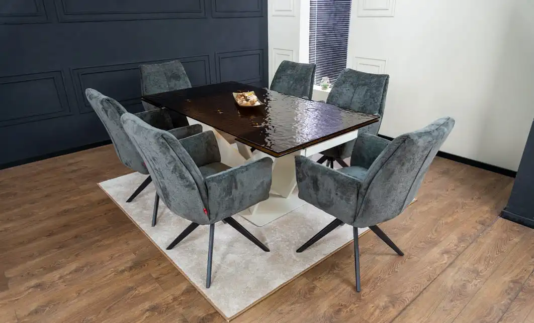 Set Masă Living Extensibilă CT242 Blat Sticlă Securizată cu 6 Scaune DCM0601AS Gri Închis 1