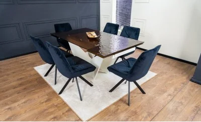 Set Masă Living Extensibilă CT242 Blat Sticlă Securizată cu 6 Scaune KJC356 Negre