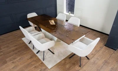 Set Masă Living Extensibilă CT242 Blat Sticlă Securizată cu 6 Scaune KJC3846 Bej