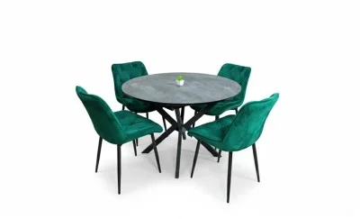 Set Masă Living Extensibilă Dobok Gri cu 4 Scaune KJC0357 Verzi