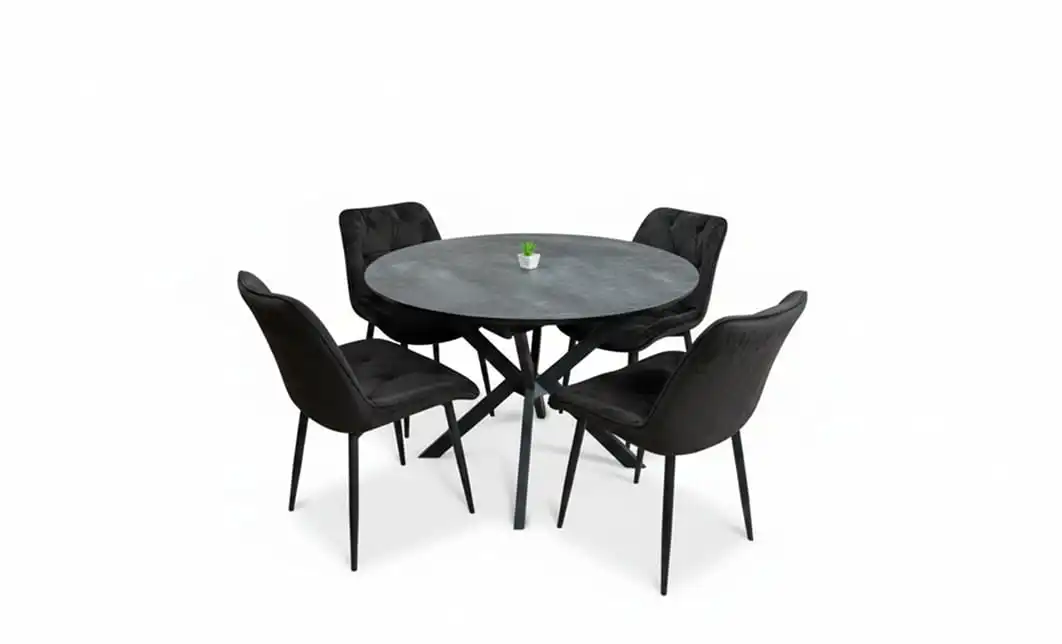 Set Masă Living Extensibilă Dobok Gri cu 4 Scaune KJC0357 Negre 2