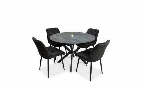 Set Masă Living Extensibilă Dobok Gri cu 4 Scaune KJC0357 Negre