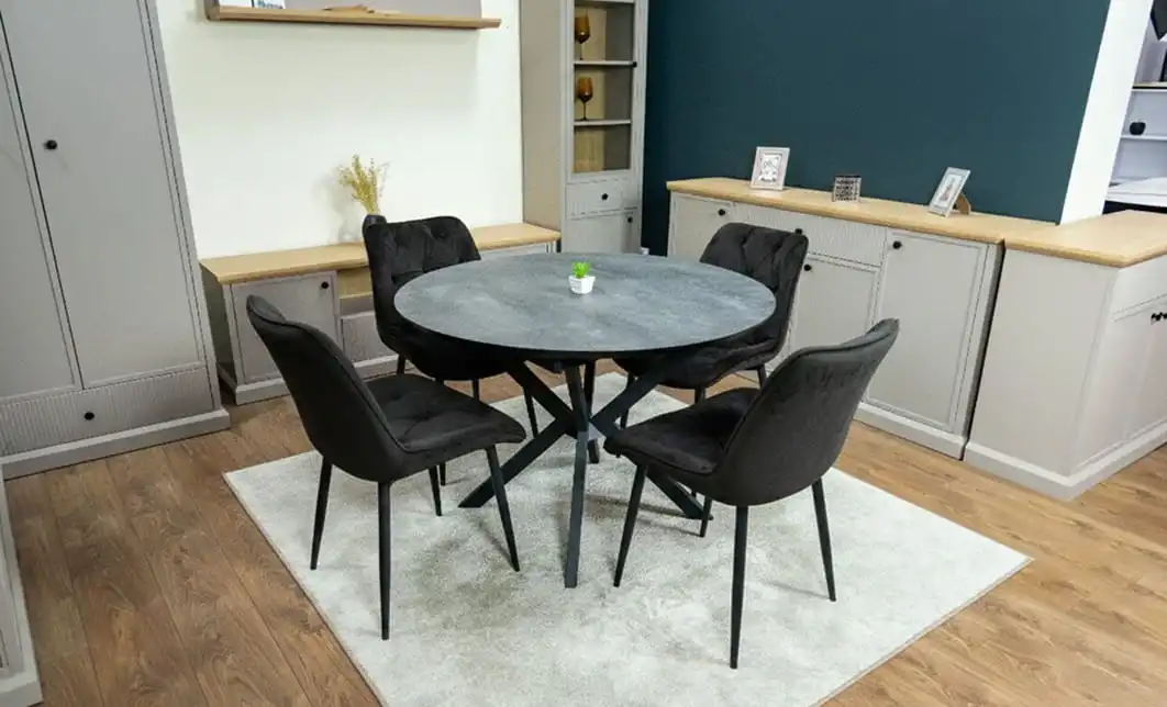 Set Masă Living Extensibilă Dobok Gri cu 4 Scaune KJC0357 Negre