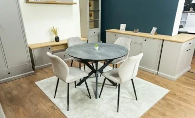 Set Masă Living Extensibilă Dobok Gri cu 4 Scaune KJC104 Bej