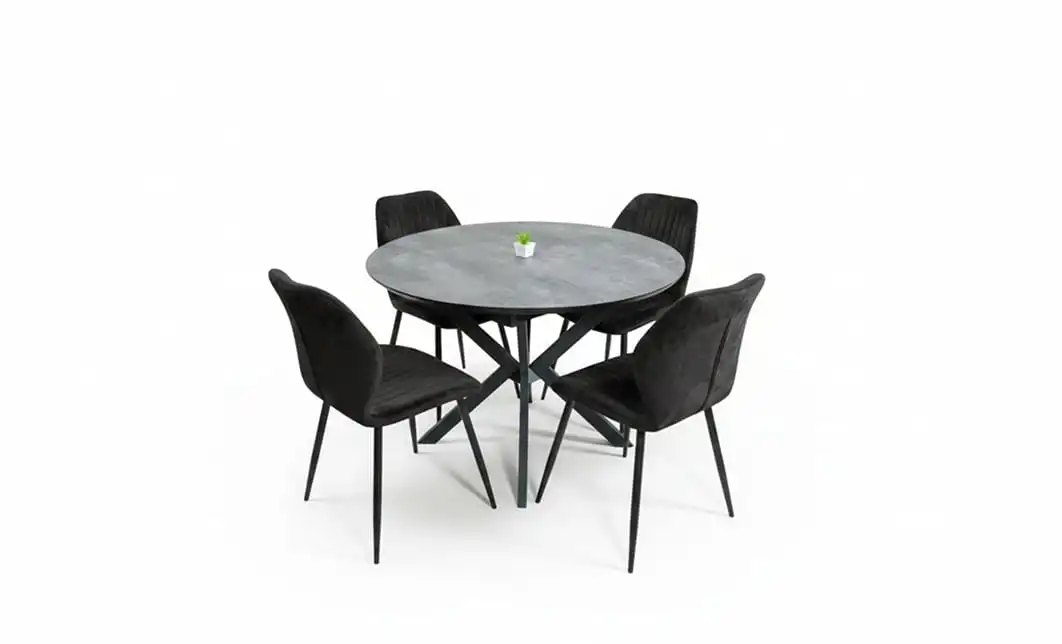 Set Masă Living Extensibilă Dobok Gri cu 4 Scaune KJC104 Negre 1