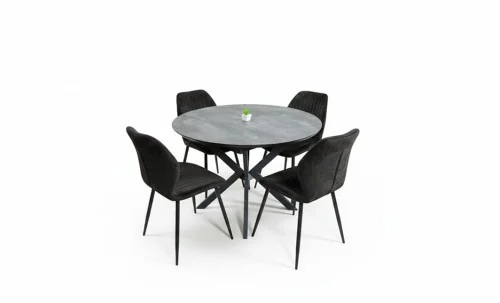 Set Masă Living Extensibilă Dobok Gri cu 4 Scaune KJC104 Negre