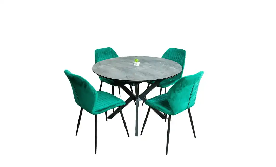 Set Masă Living Extensibilă Dobok Gri cu 4 Scaune KJC104 Verzi 2