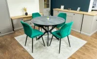 Set Masă Living Extensibilă Dobok Gri cu 4 Scaune KJC104 Verzi