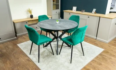 Set Masă Living Extensibilă Dobok Gri cu 4 Scaune KJC104 Verzi