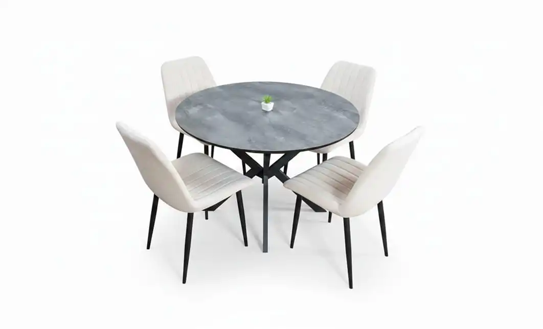 Set Masă Living Extensibilă Dobok Gri cu 4 Scaune KJC176 Bej 1