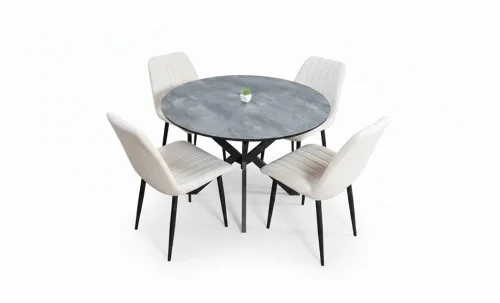 Set Masă Living Extensibilă Dobok Gri cu 4 Scaune KJC176 Bej
