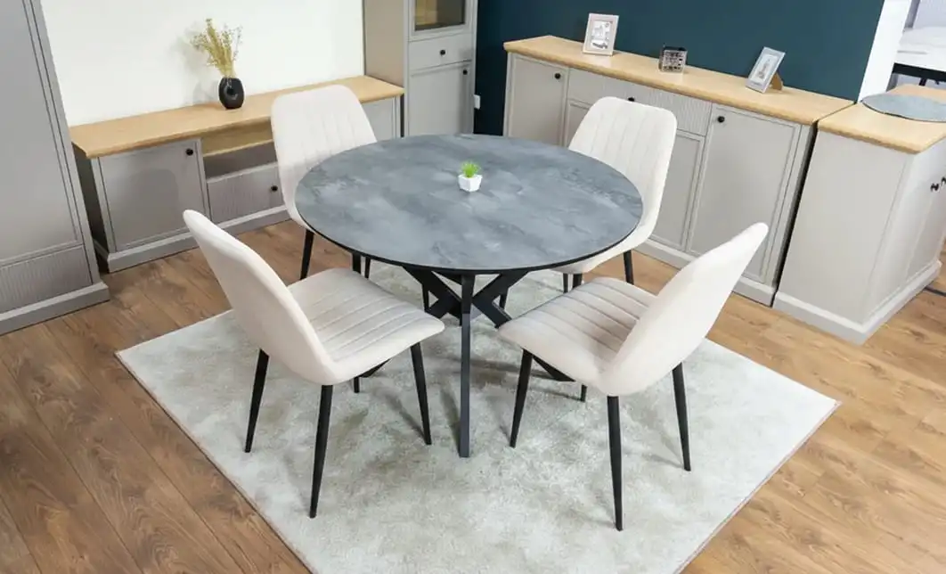 Set Masă Living Extensibilă Dobok Gri cu 4 Scaune KJC176 Bej