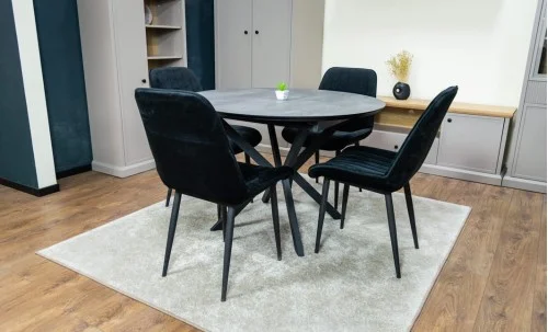 Set Masă Living Extensibilă Dobok Gri cu 4 Scaune KJC176 Negre