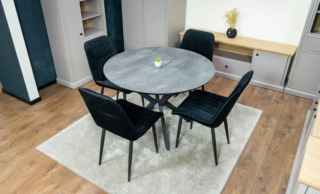 Set Masă Living Extensibilă Dobok Gri cu 4 Scaune KJC176 Negre 2