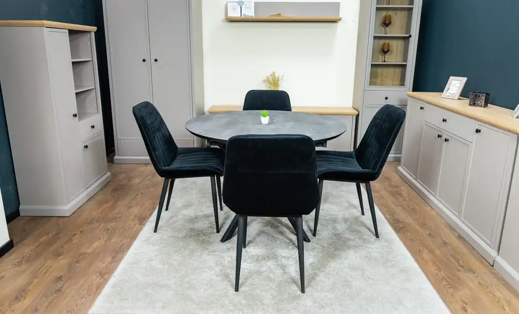 Set Masă Living Extensibilă Dobok Gri cu 4 Scaune KJC176 Negre 4