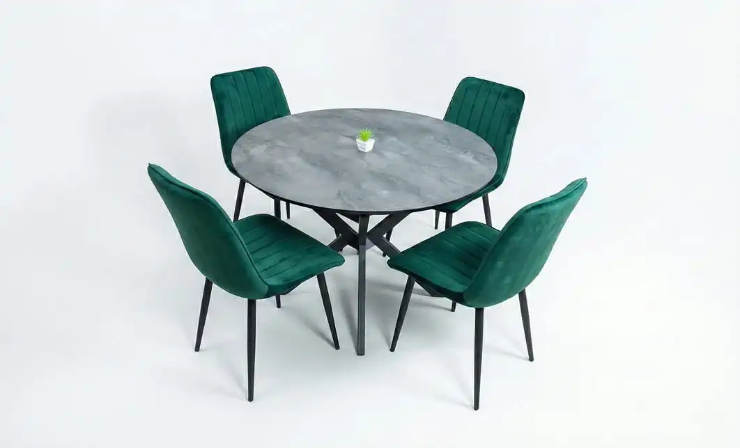 Set Masă Living Extensibilă Dobok Gri cu 4 Scaune KJC176 Verzi 1