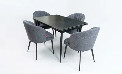 Set Masă Living Extensibilă DTM0101 Blat Ceramic Gri cu 4 Scaune DCM0102CF Gri