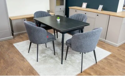 Set Masă Living Extensibilă DTM0101 Blat Ceramic Gri cu 4 Scaune DCM0102CF Gri