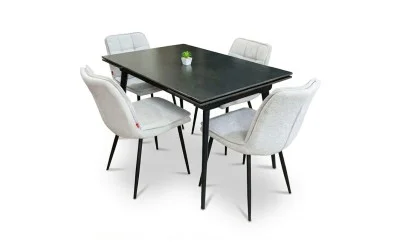 Set Masă Living Extensibilă DTM0101 Blat Ceramic Gri cu 4 Scaune DCM2001AF Bej