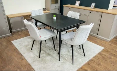 Set Masă Living Extensibilă DTM0101 Blat Ceramic Gri cu 4 Scaune DCM2001AF Bej