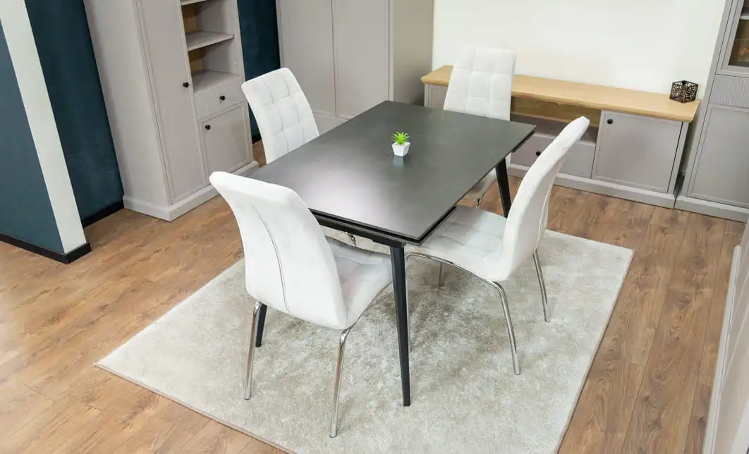 Set Masă Living Extensibilă DTM0101 Blat Ceramic Gri cu 4 Scaune Tapițate F630 Bej 6