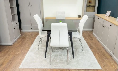 Set Masă Living Extensibilă DTM0101 Blat Ceramic Gri cu 4 Scaune Tapițate F630 Bej