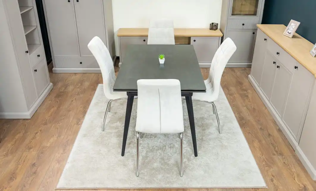 Set Masă Living Extensibilă DTM0101 Blat Ceramic Gri cu 4 Scaune Tapițate F630 Bej 8