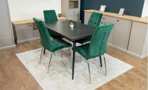 Set Masă Living Extensibilă DTM0101 Blat Ceramic Gri cu 4 Scaune Tapițate F630 Verzi