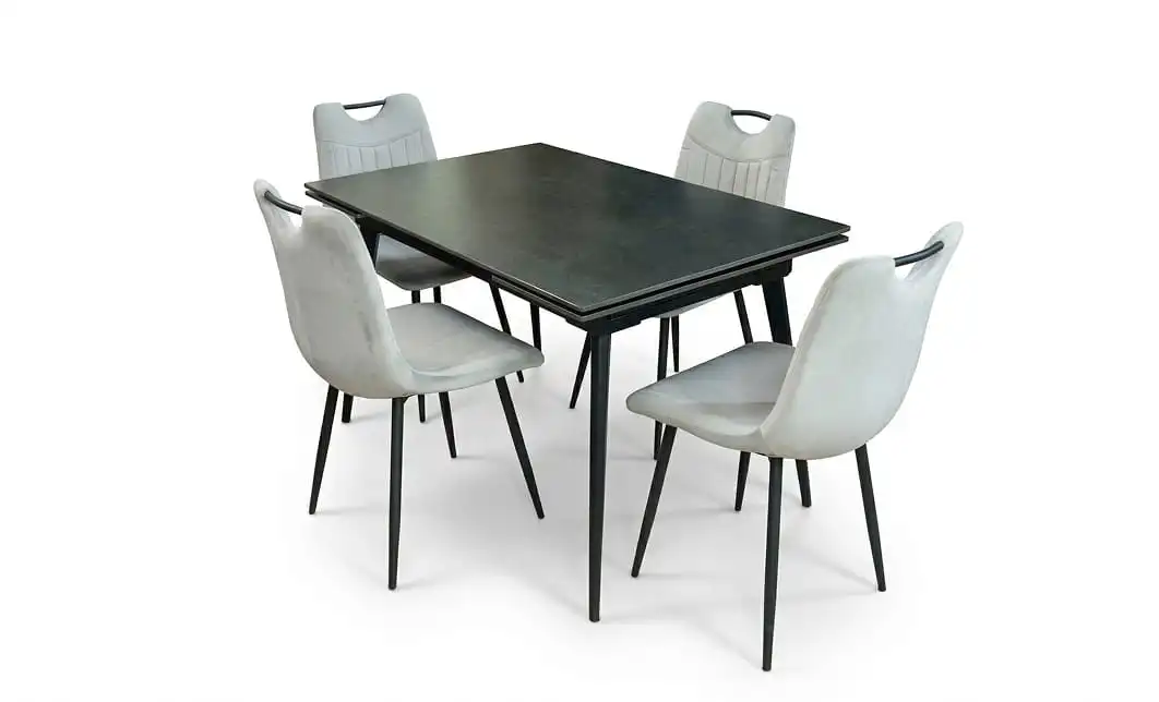 Set Masă Living Extensibilă DTM0101 Blat Ceramic Gri cu 4 Scaune Tapițate KJC0358 Gri 1