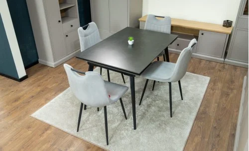 Set Masă Living Extensibilă DTM0101 Blat Ceramic Gri cu 4 Scaune Tapițate KJC0358 Gri