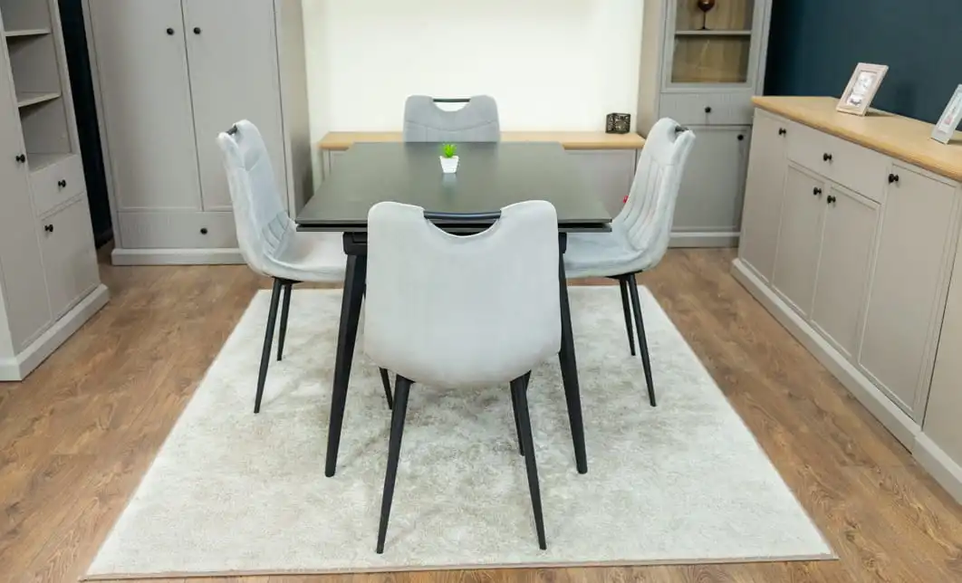 Set Masă Living Extensibilă DTM0101 Blat Ceramic Gri cu 4 Scaune Tapițate KJC0358 Gri 7