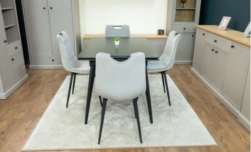 Set Masă Living Extensibilă DTM0101 Blat Ceramic Gri cu 4 Scaune Tapițate KJC0358 Gri