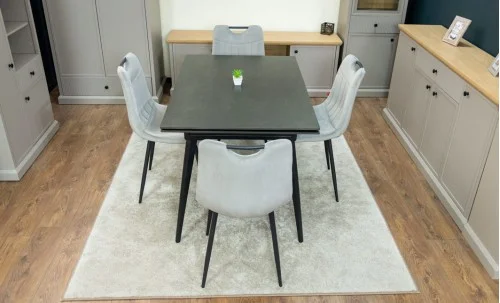 Set Masă Living Extensibilă DTM0101 Blat Ceramic Gri cu 4 Scaune Tapițate KJC0358 Gri