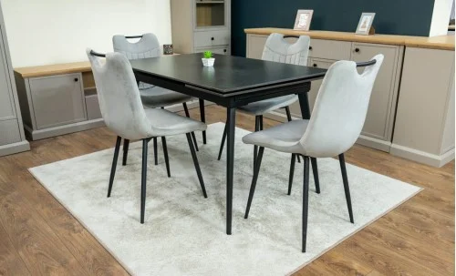 Set Masă Living Extensibilă DTM0101 Blat Ceramic Gri cu 4 Scaune Tapițate KJC0358 Gri