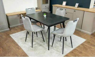 Set Masă Living Extensibilă DTM0101 Blat Ceramic Gri cu 4 Scaune Tapițate KJC0358 Gri