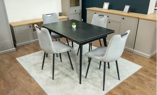 Set Masă Living Extensibilă DTM0101 Blat Ceramic Gri cu 4 Scaune Tapițate KJC0358 Gri