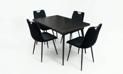 Set Masă Living Extensibilă DTM0101 Blat Ceramic Gri cu 4 Scaune Tapițate KJC0358 Negre