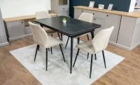 Set Masă Living Extensibilă DTM0101 Blat Ceramic Gri cu 4 Scaune Tapițate KJC104 Bej