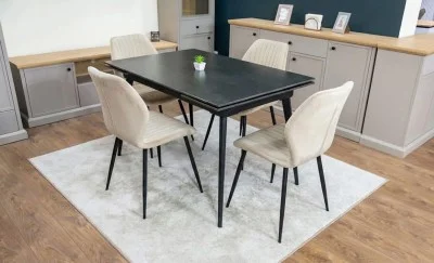 Set Masă Living Extensibilă DTM0101 Blat Ceramic Gri cu 4 Scaune Tapițate KJC104 Bej