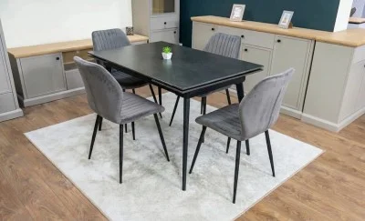 Set Masă Living Extensibilă DTM0101 Blat Ceramic Gri cu 4 Scaune Tapițate KJC104 Gri