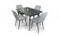 Set Masă Living Extensibilă DTM0101 Blat Ceramic Gri cu 4 Scaune Tapițate KJC176 Gri 1