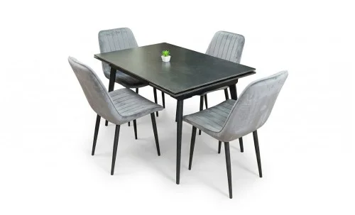 Set Masă Living Extensibilă DTM0101 Blat Ceramic Gri cu 4 Scaune Tapițate KJC176 Gri
