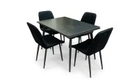 Set Masă Living Extensibilă DTM0101 Blat Ceramic Gri cu 4 Scaune Tapițate KJC176 Negre 1