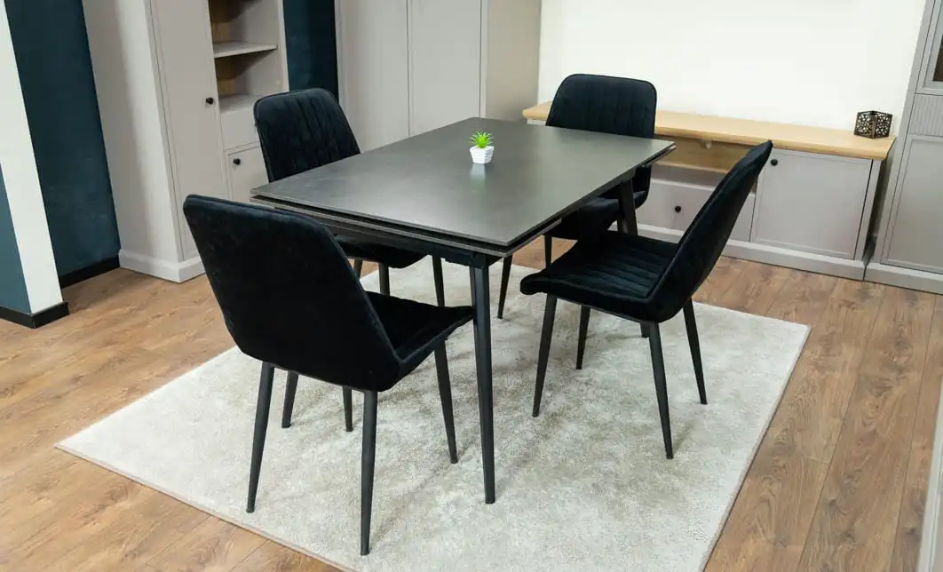 Set Masă Living Extensibilă DTM0101 Blat Ceramic Gri cu 4 Scaune Tapițate KJC176 Negre 5