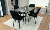 Set Masă Living Extensibilă DTM0101 Blat Ceramic Gri cu 4 Scaune Tapițate KJC176 Negre 5