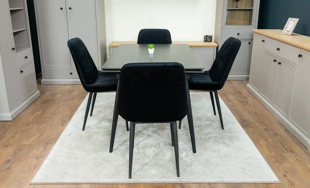 Set Masă Living Extensibilă DTM0101 Blat Ceramic Gri cu 4 Scaune Tapițate KJC176 Negre 7